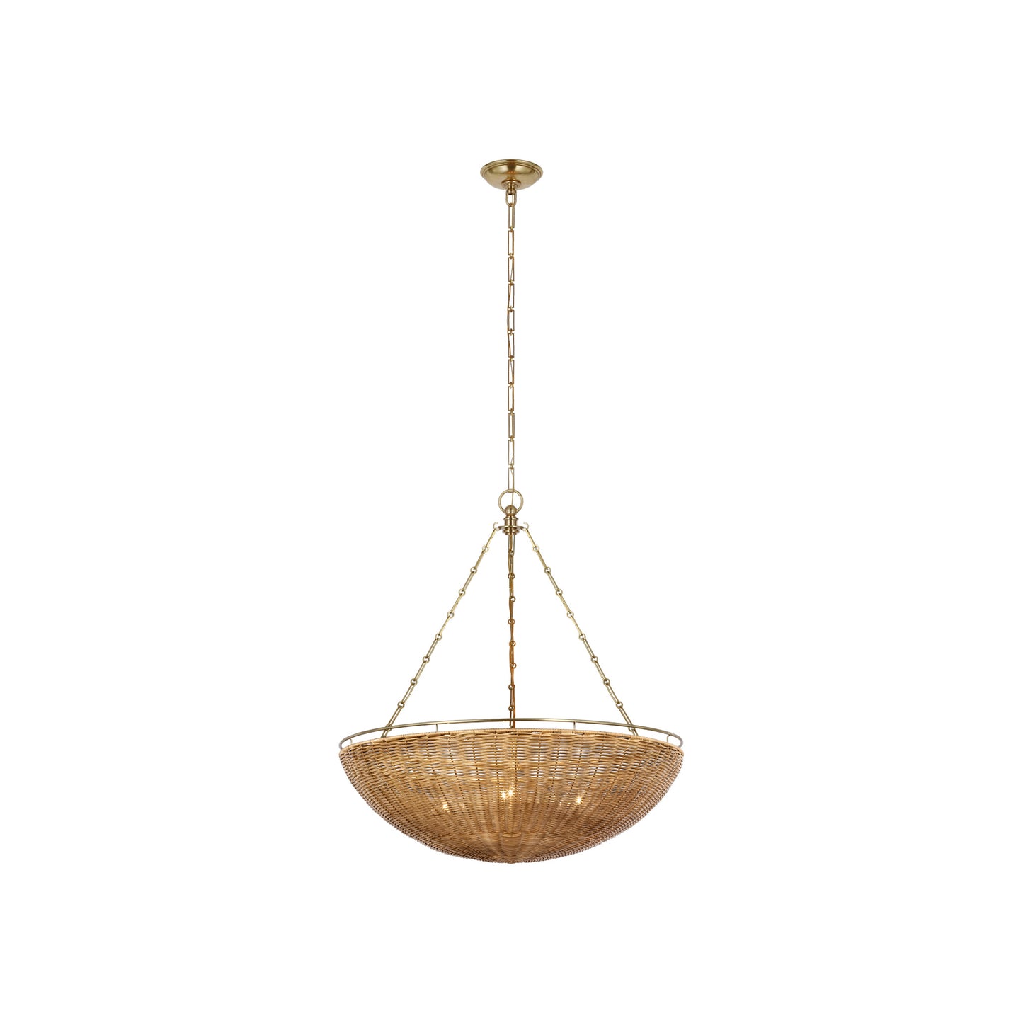 Clovis Medium Chandelier in Antique-Burnished Brass and Natural Wicker