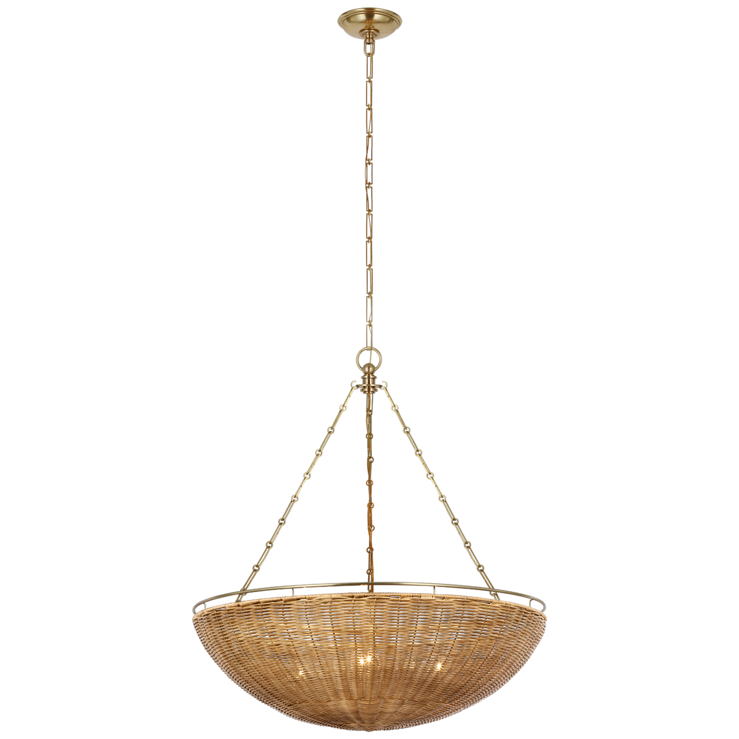 Clovis Medium Chandelier in Antique-Burnished Brass and Natural Wicker