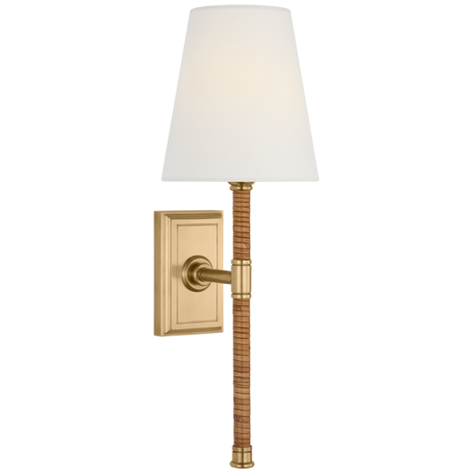 Basden 16" Tail Sconce in Antique-Burnished Brass and Natural Rattan