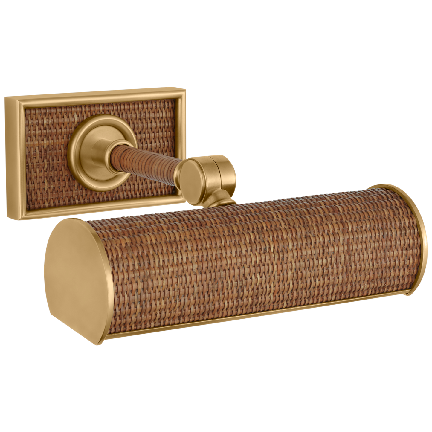 Halwell 8" Picture Light in Antique-Burnished Brass and Natural Woven Rattan