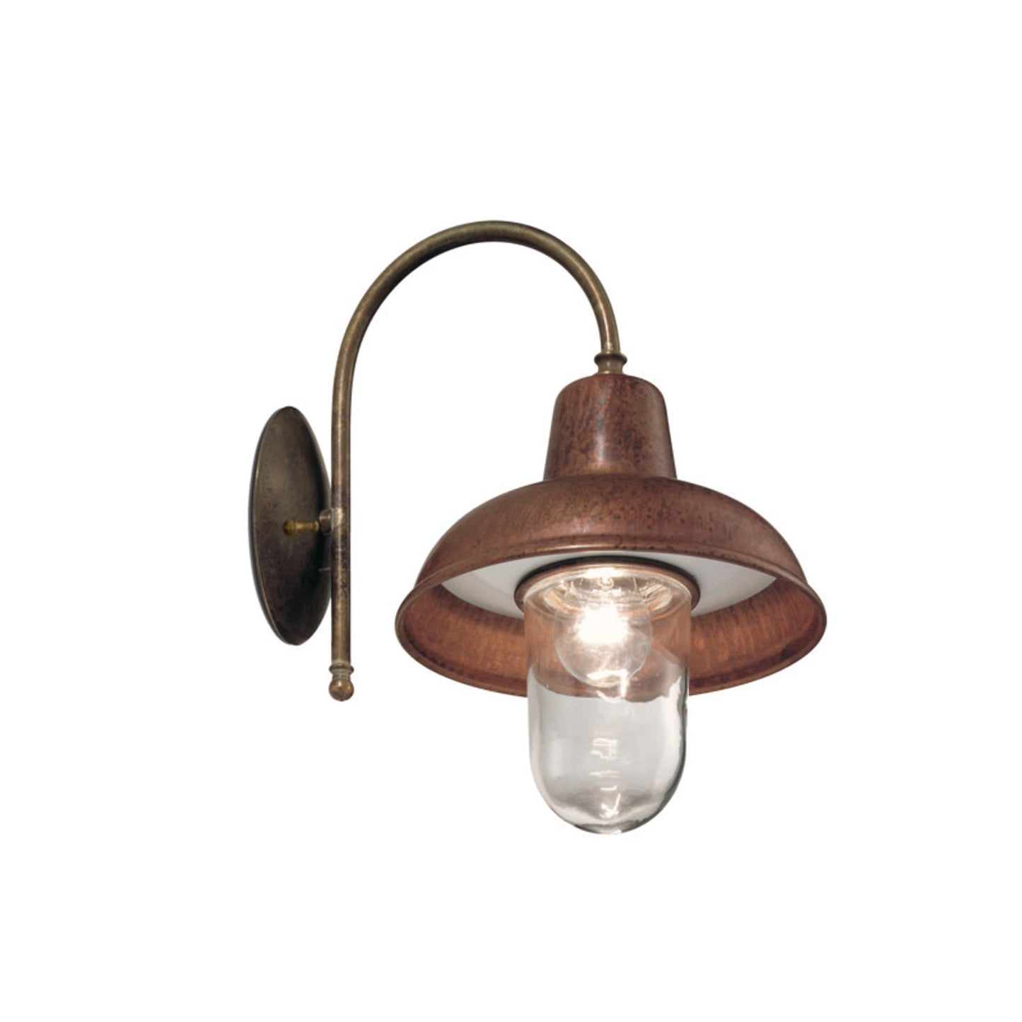 Contrada Curved Arm Wall Light in Antique Brass and Antique Copper