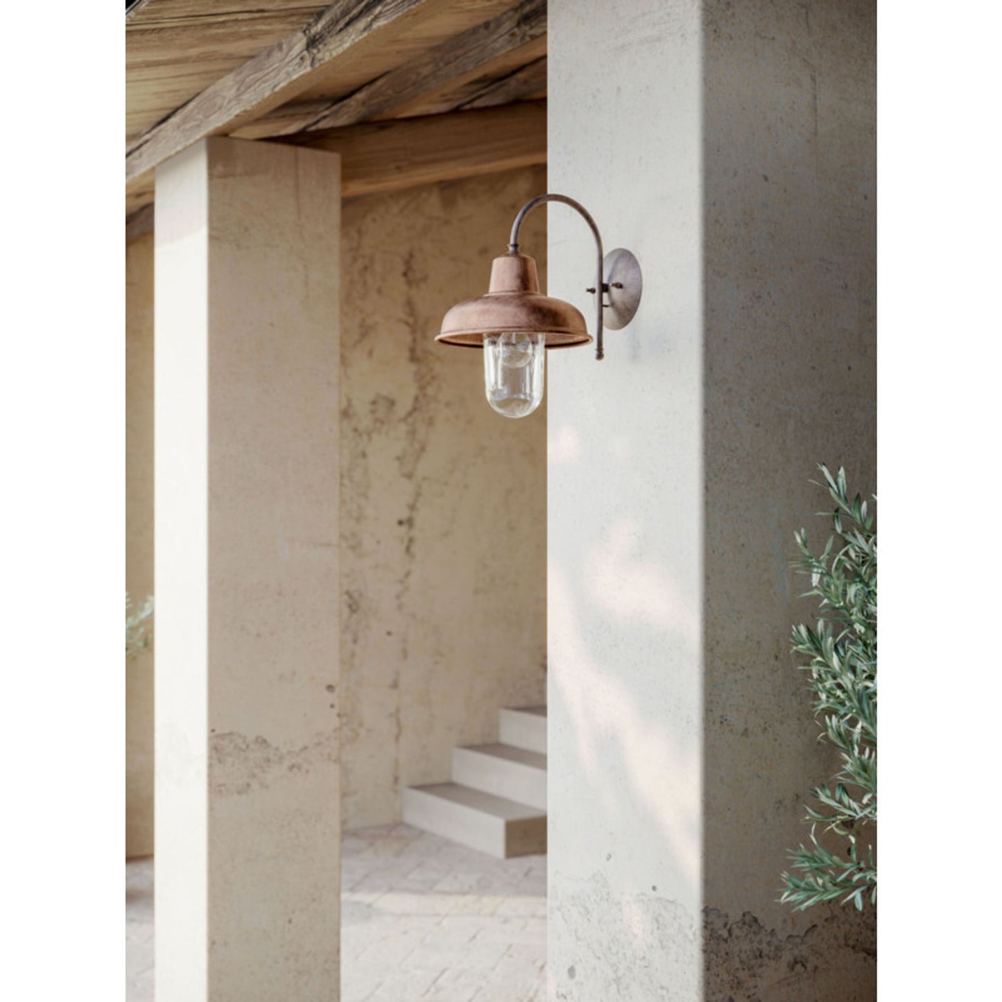 Contrada Curved Arm Wall Light in Antique Brass and Antique Copper