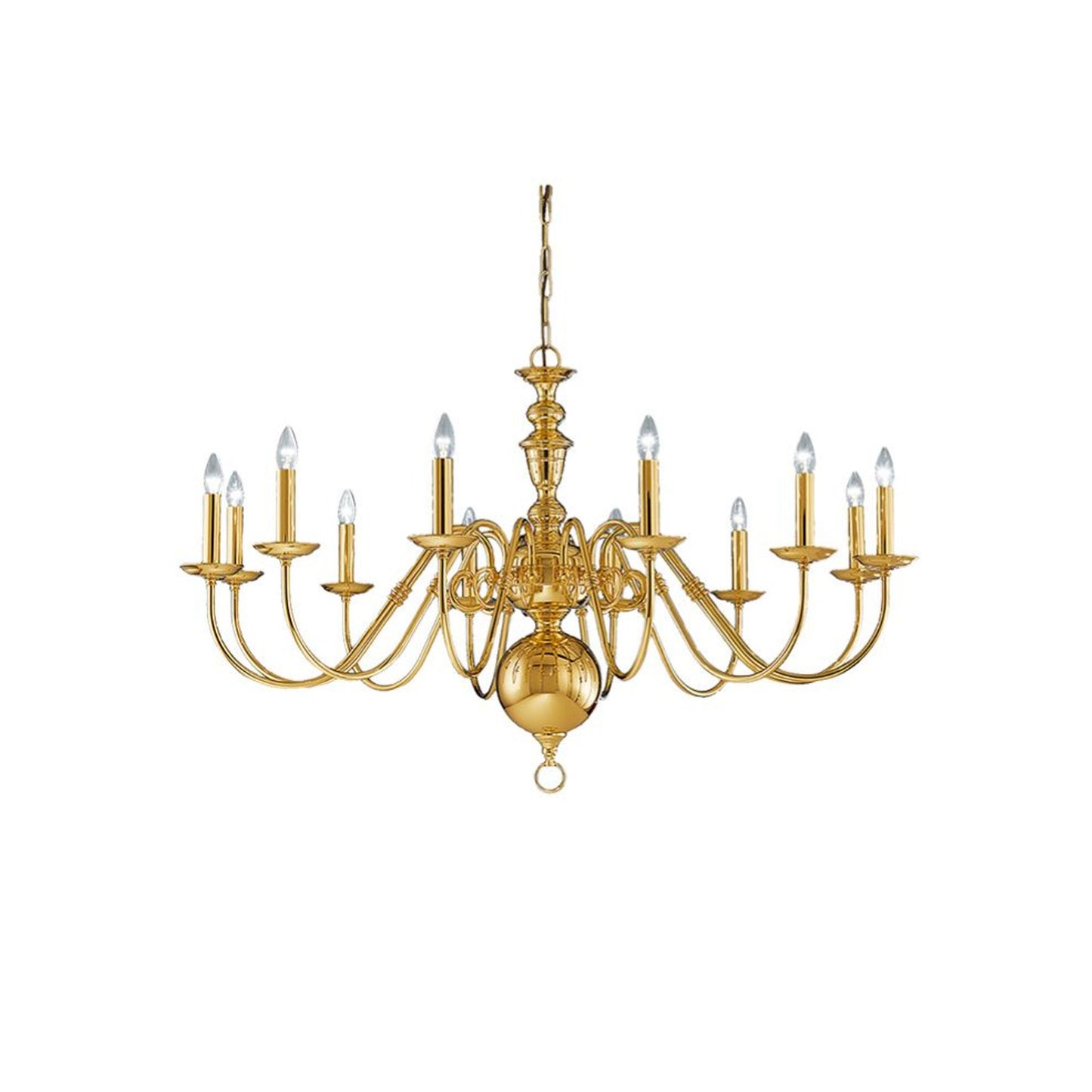 Robus 12-Light Chandelier in Polished Brass