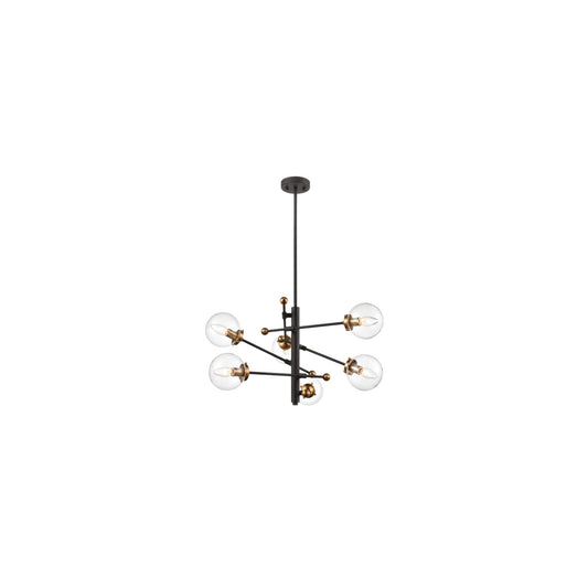 Hirst 6-Light Pendant in Black & Antique Brass