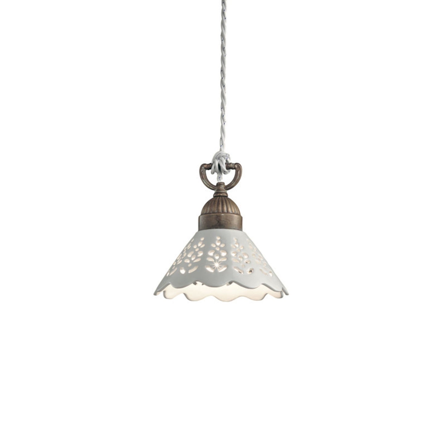 Fior Di Pizzo Pendant in Antique Brass with Ceramic Shade