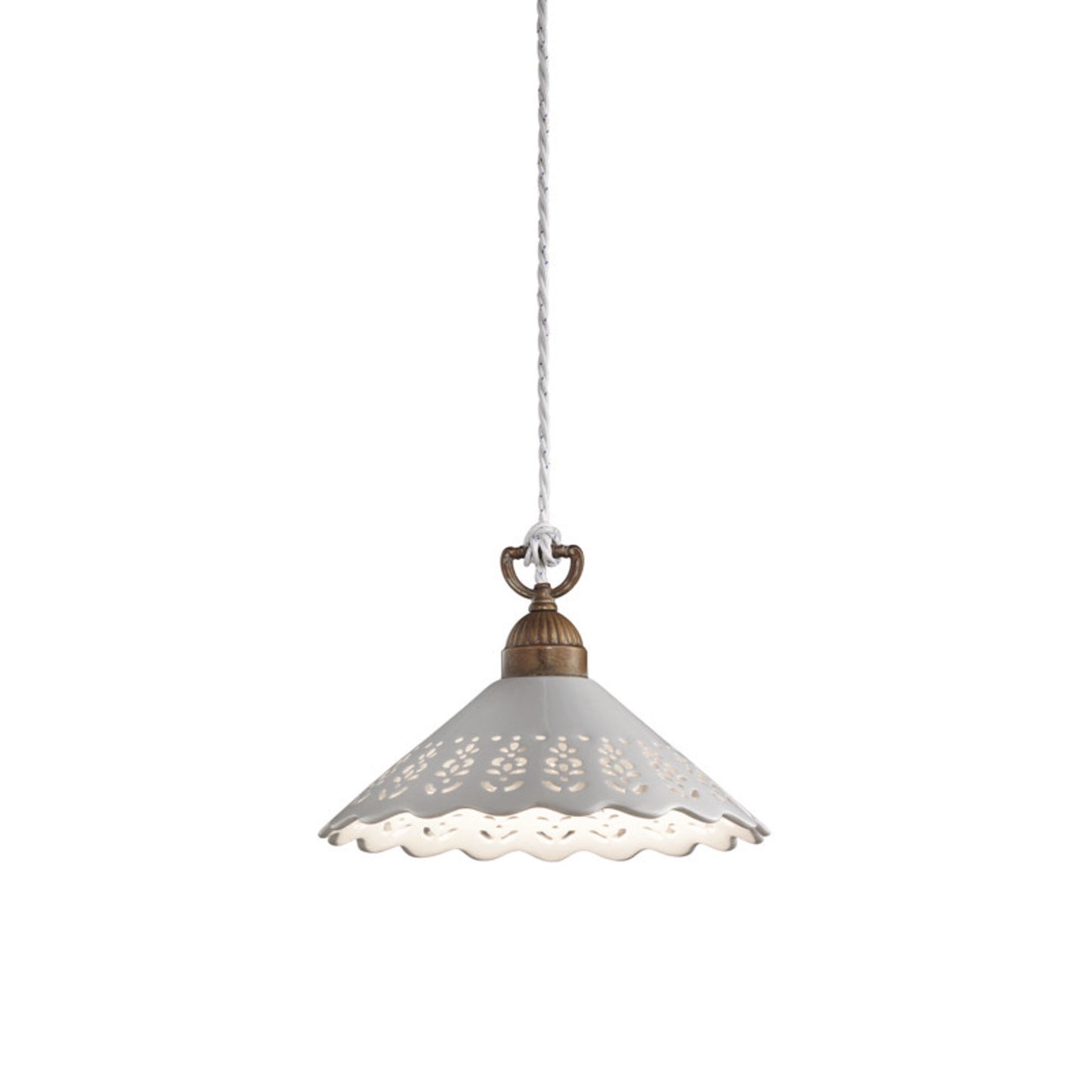 Fior Di Pizzo Pendant in Antique Brass with Ceramic Shade