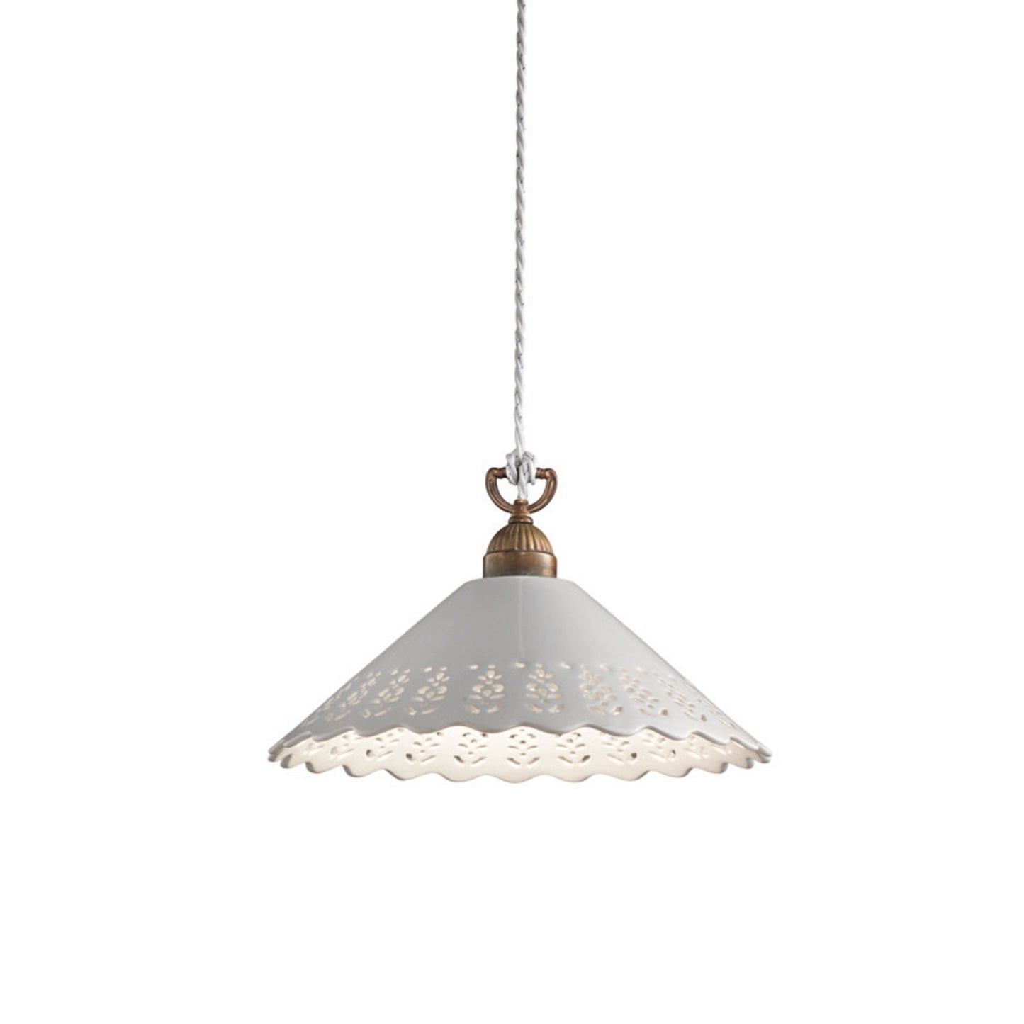 Fior Di Pizzo Pendant in Antique Brass with Ceramic Shade