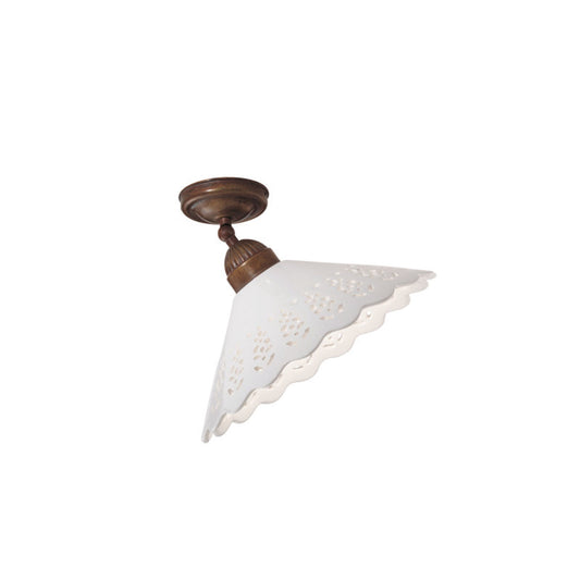 Fior Di Pizzo Ceiling Light in Antique Brass with Ceramic Shade