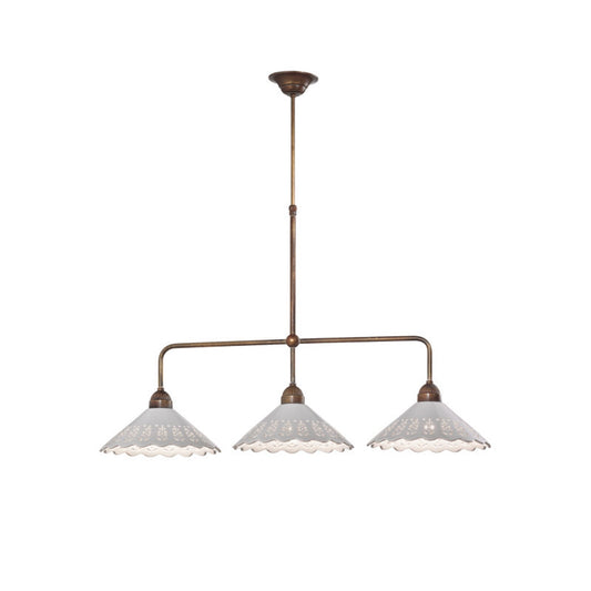 Fior Di Pizzo 3-Light Pendant in Antique Brass with Ceramic Shade