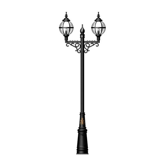 Victorian style globe lamp post double headed in cast iron 3.4m