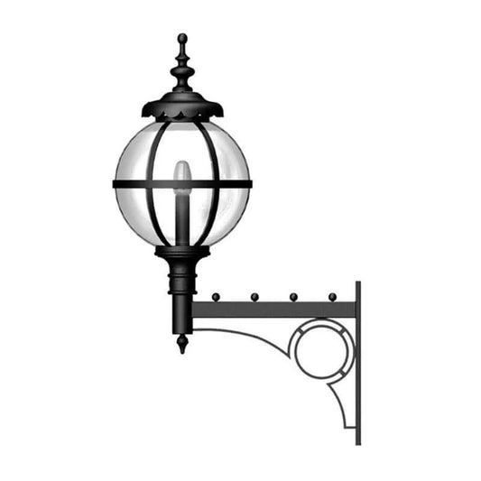 Large Victorian style globe wall light in steel with decorative arm 1.47m