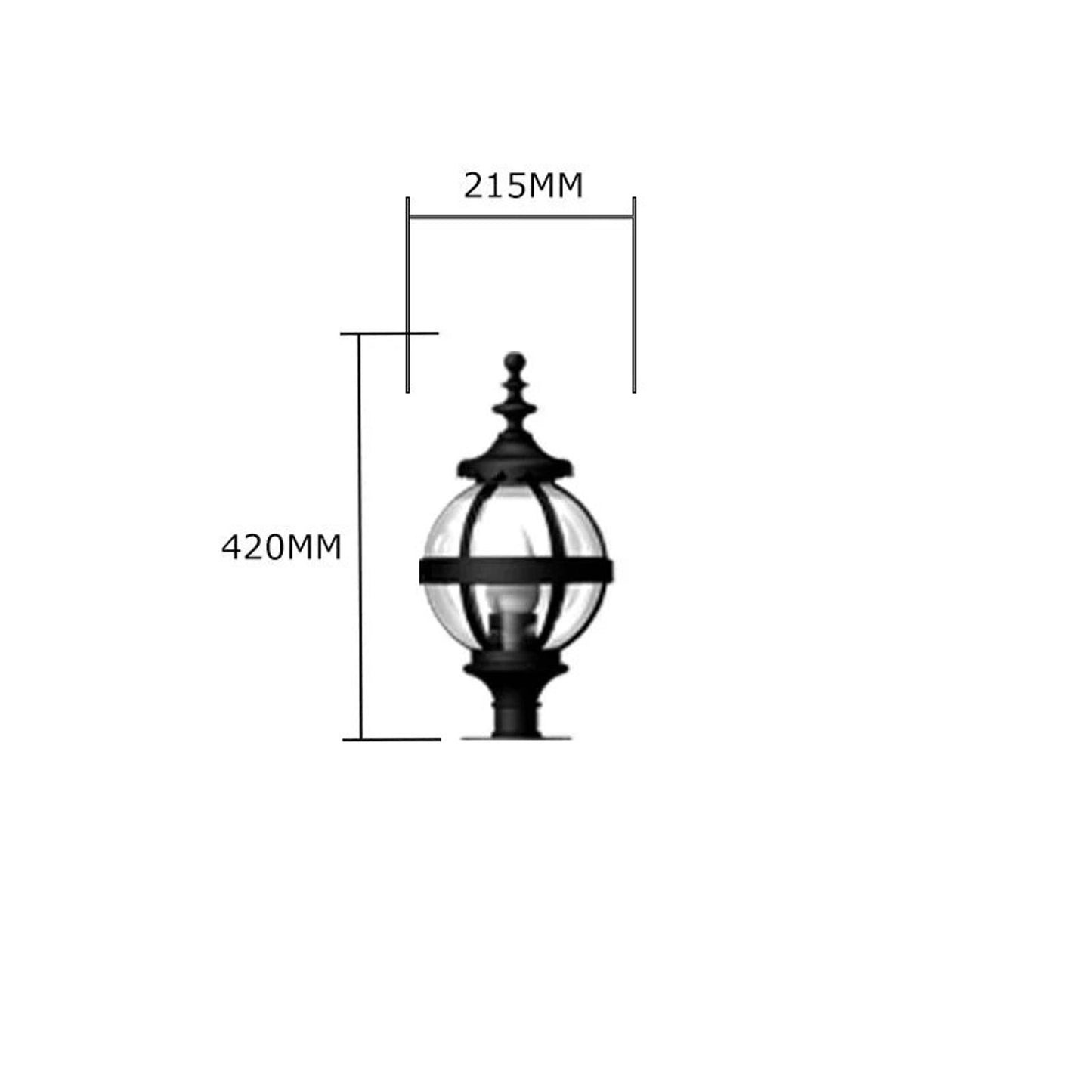 Victorian globe pier light in cast iron for narrow pier caps 0.42m