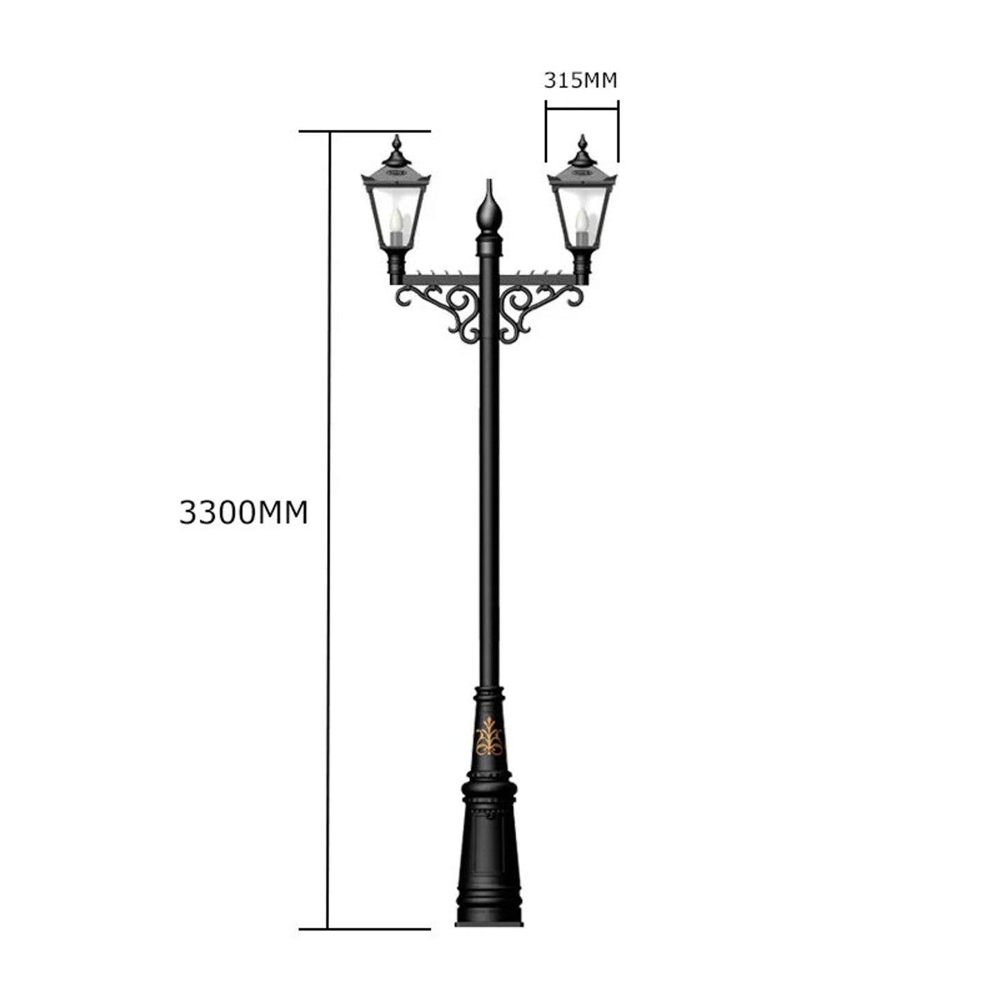 Victorian style large double headed lamp post 3.3m