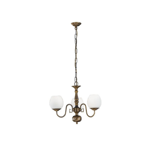 Milos 3-Light Chandelier in Bronzed Brass with Opal Glass