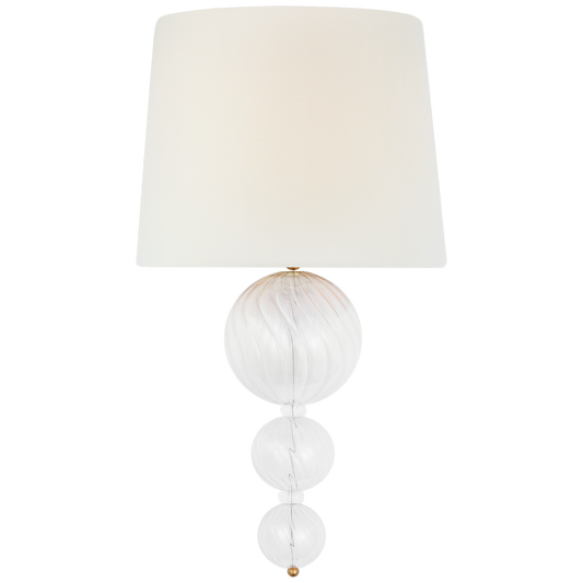 Talia 18" Sconce in Gild and Clear Swirled Glass with Linen Shade