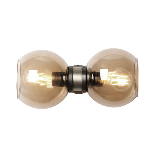 Juno Double Wall Light in Antique Brass / Amber glass