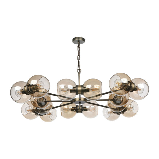 Juno 16 Light Pendant in Antique Brass /Amber