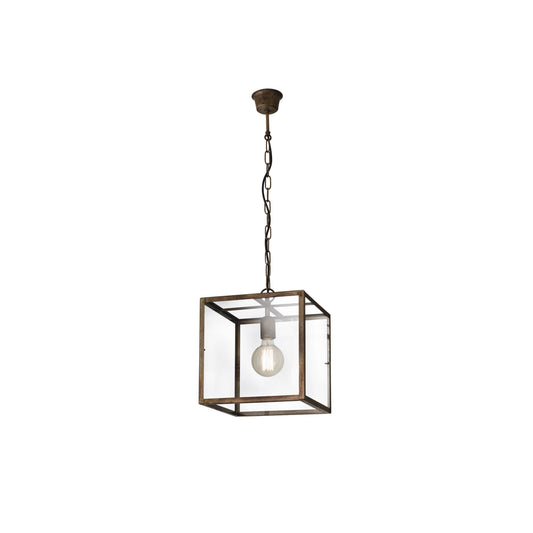 London Square Pendant in Antique Iron with Transparent Glass