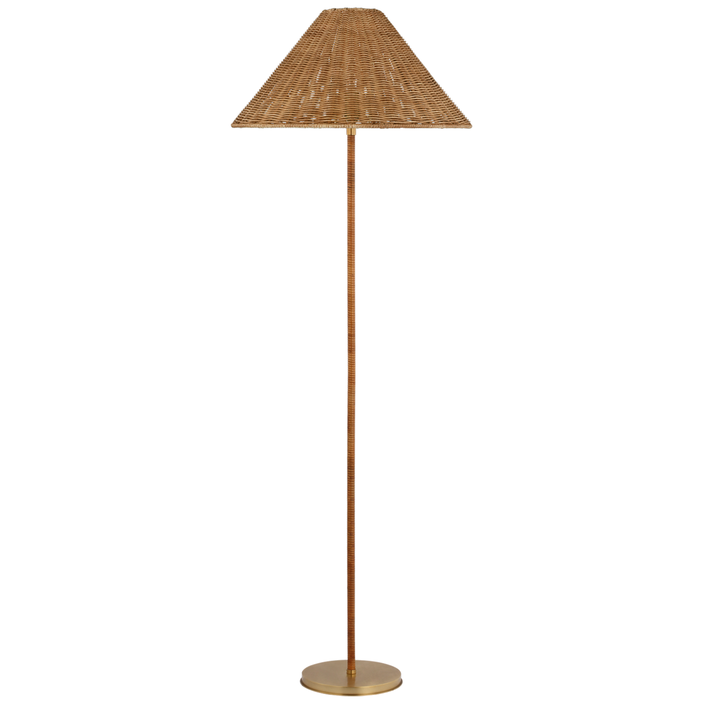 Wimberley Medium Wrapped Floor Lamp in Soft Brass with Wicker Shade