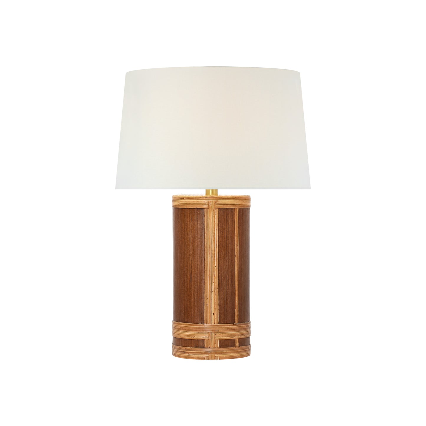 Lignum Medium Table Lamp in Dark Oak and Dark Rattan with Linen Shade