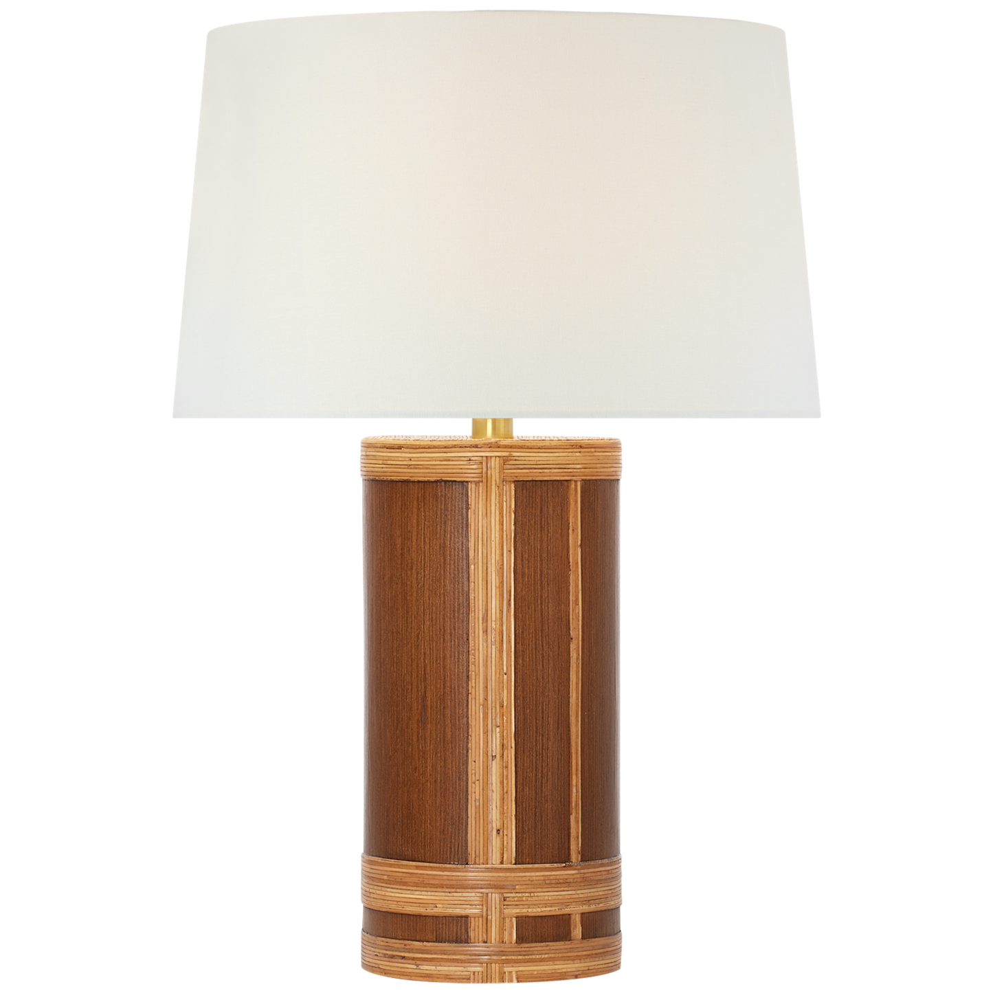 Lignum Medium Table Lamp in Dark Oak and Dark Rattan with Linen Shade