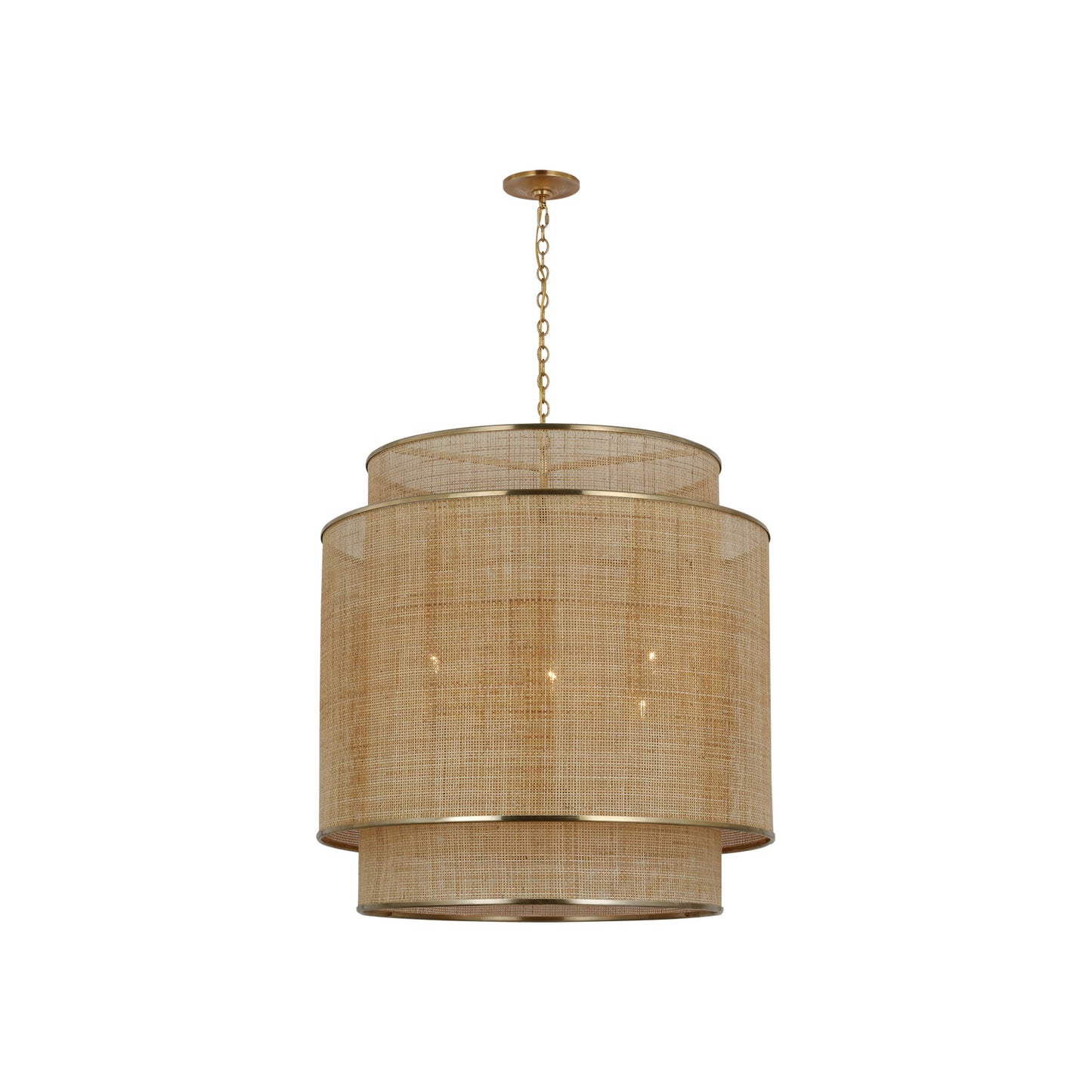 Linley Extra Large Hanging Shade in Soft Brass and Natural Rattan Caning