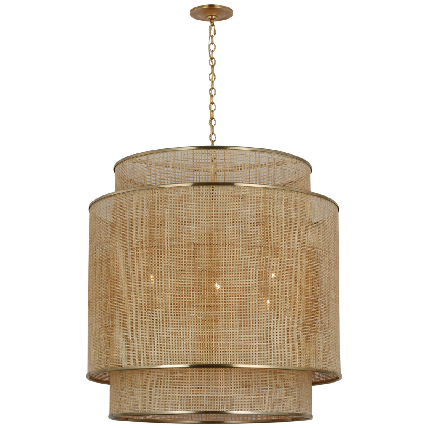 Linley Extra Large Hanging Shade in Soft Brass and Natural Rattan Caning