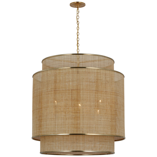 Linley Extra Large Hanging Shade in Soft Brass and Natural Rattan Caning