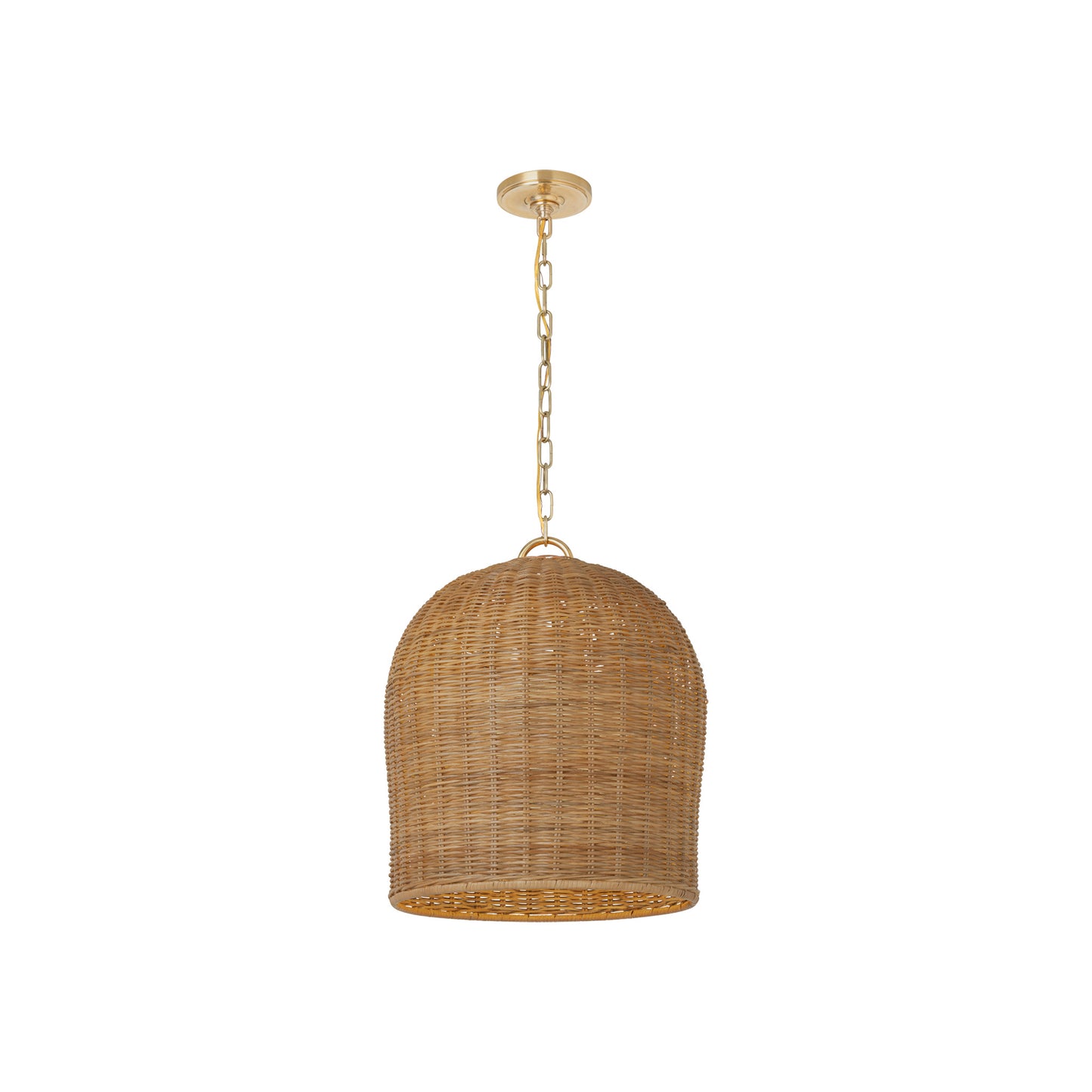 Nancy Woven Hanging Shade in Soft Brass with Natural Wicker Shade