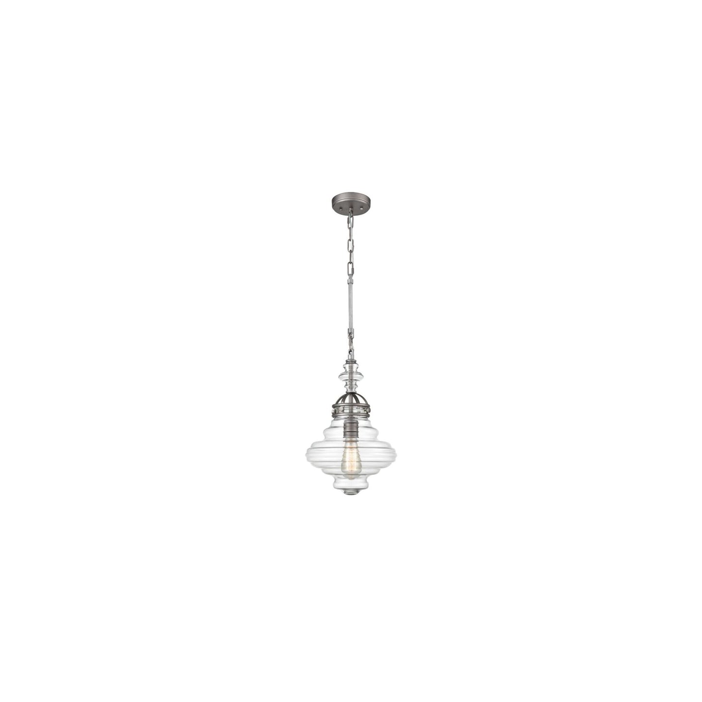 Peta 1-Light Pendant in Brushed Silver with Clear Glass