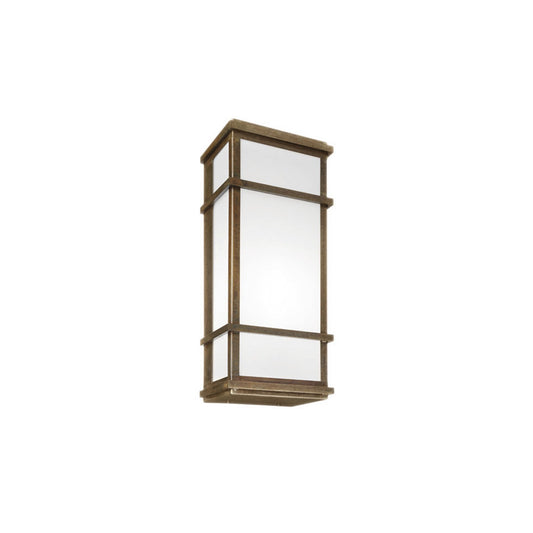 Quadro Outdoor Wall Light in Antique Brass with White Glass