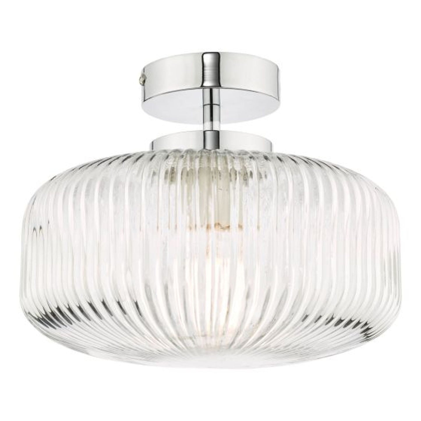 Riva Bathroom Semi Flush Ceiling Light in Polished Chrome with Ribbed Glass