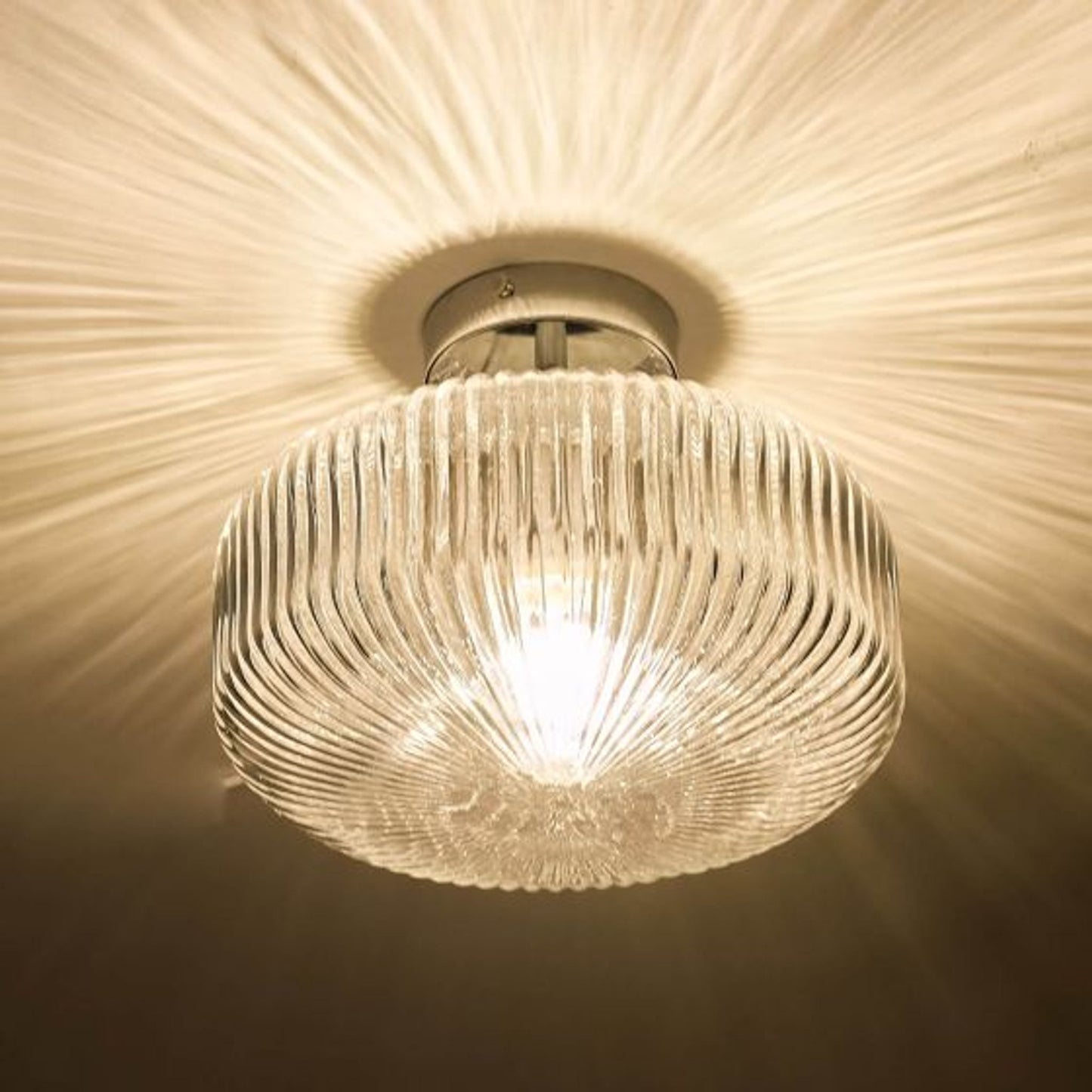 Riva Bathroom Semi Flush Ceiling Light in Polished Chrome with Ribbed Glass