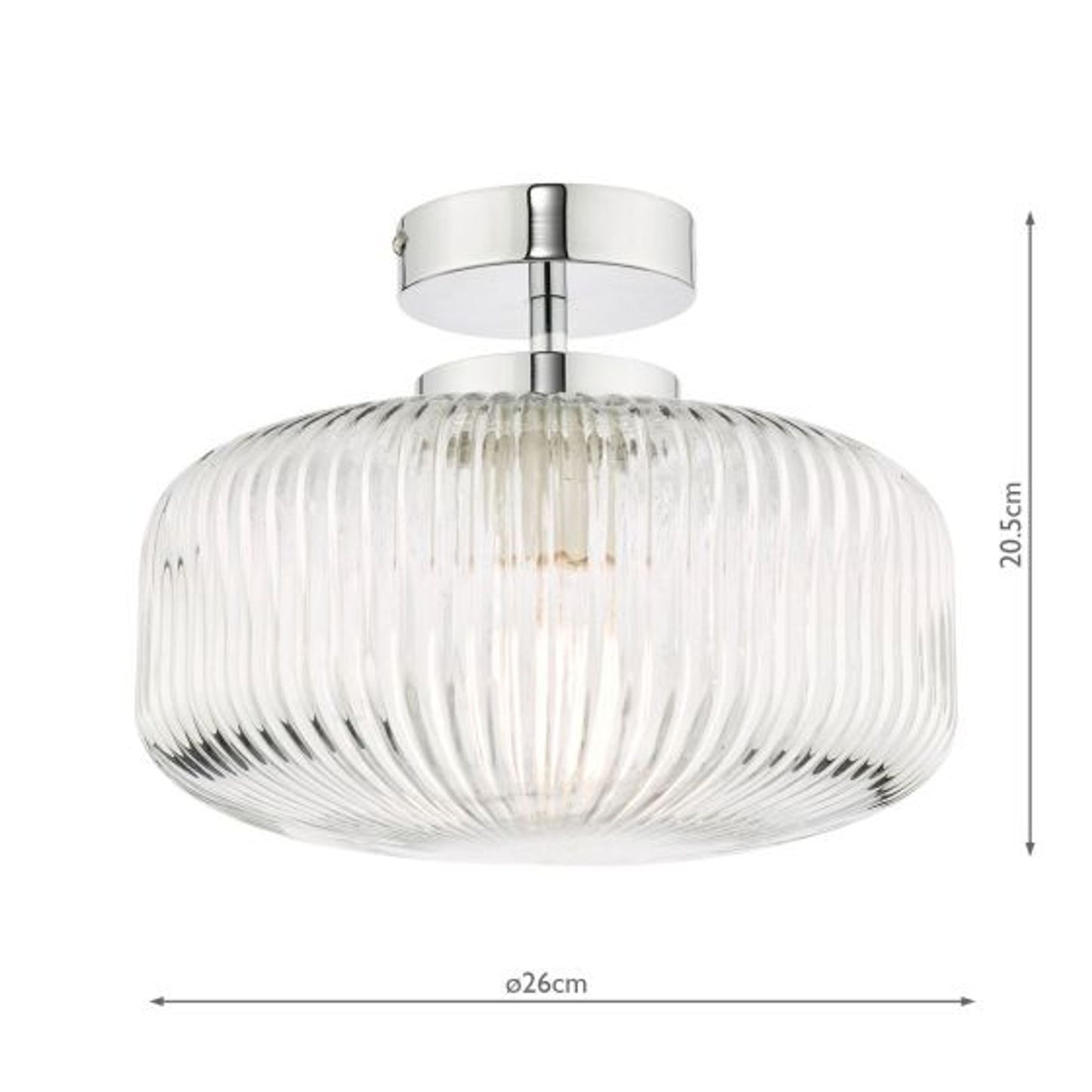 Riva Bathroom Semi Flush Ceiling Light in Polished Chrome with Ribbed Glass