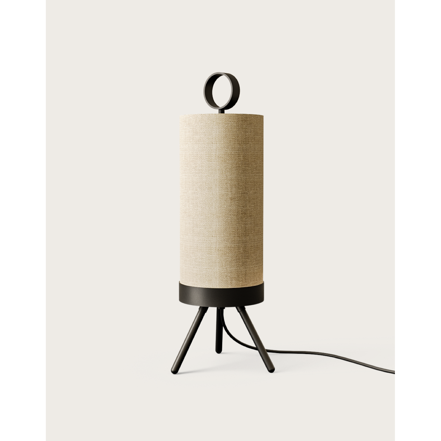 Nooi Table Lamp in Matt Black with Cream Linen Textile Shade