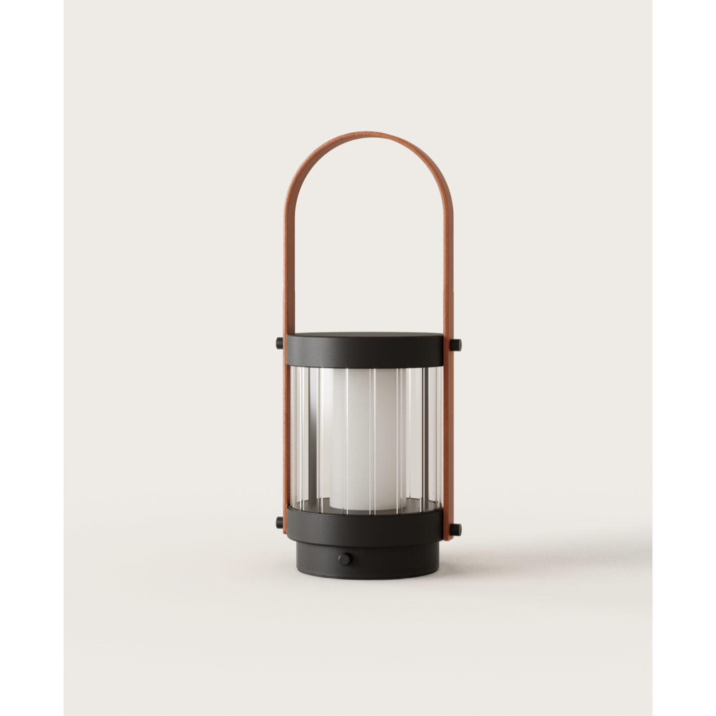 Bally LED Portable Table Lamp in Matt Black with Brown Leather