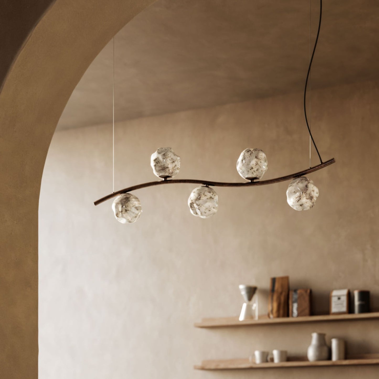 Stone Linear Pendant with Stone Glass