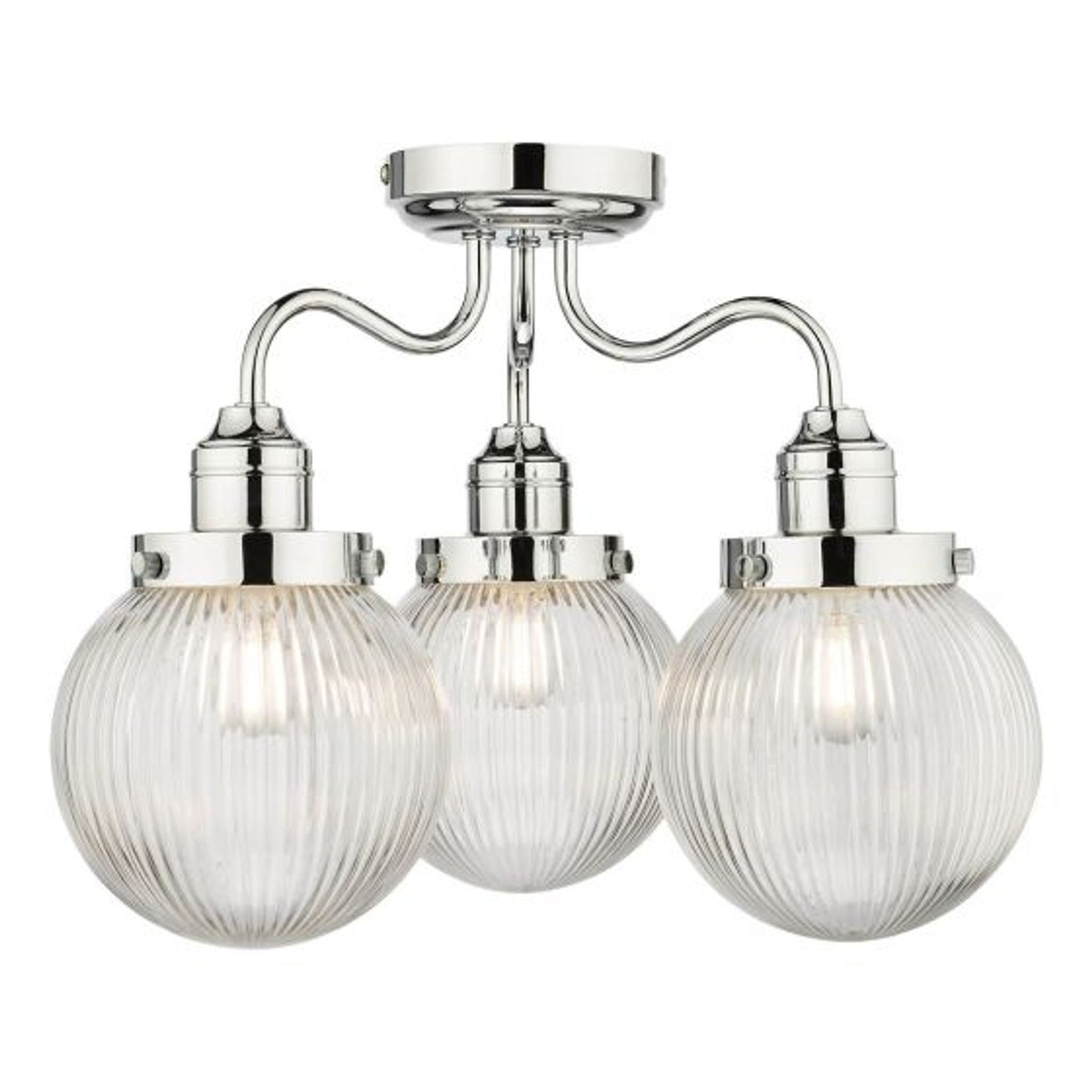 Tamara 3-Light Bathroom Semi Flush with Ribbed Glass