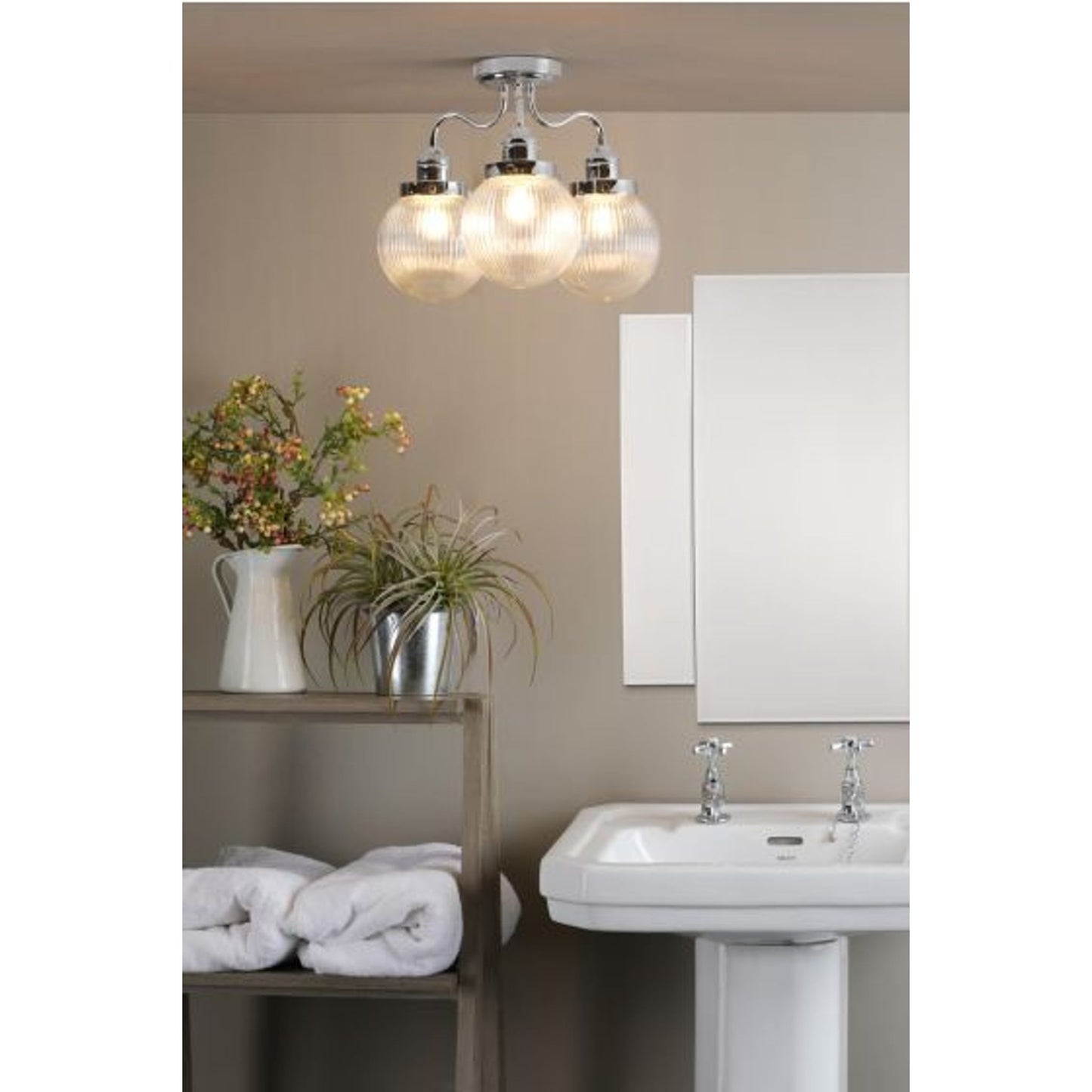 Tamara 3-Light Bathroom Semi Flush with Ribbed Glass