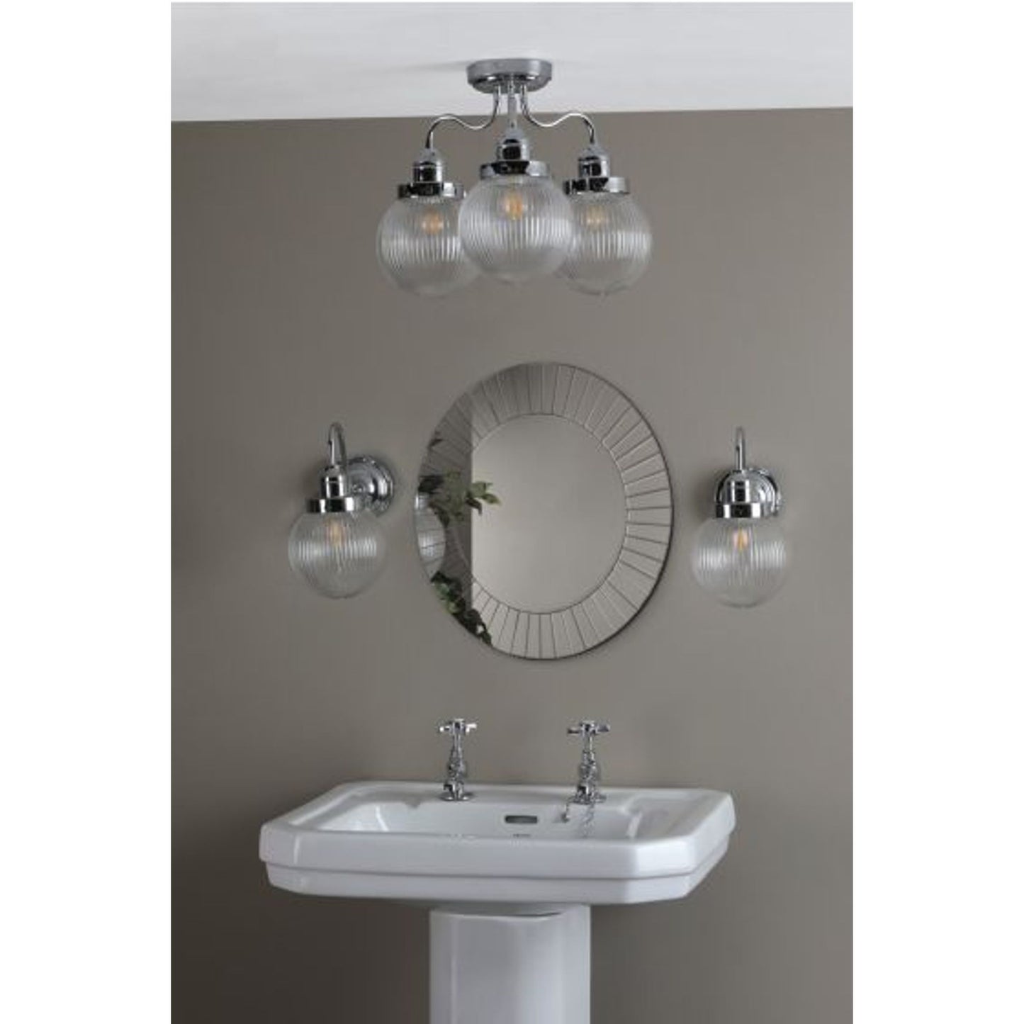 Tamara 3-Light Bathroom Semi Flush with Ribbed Glass