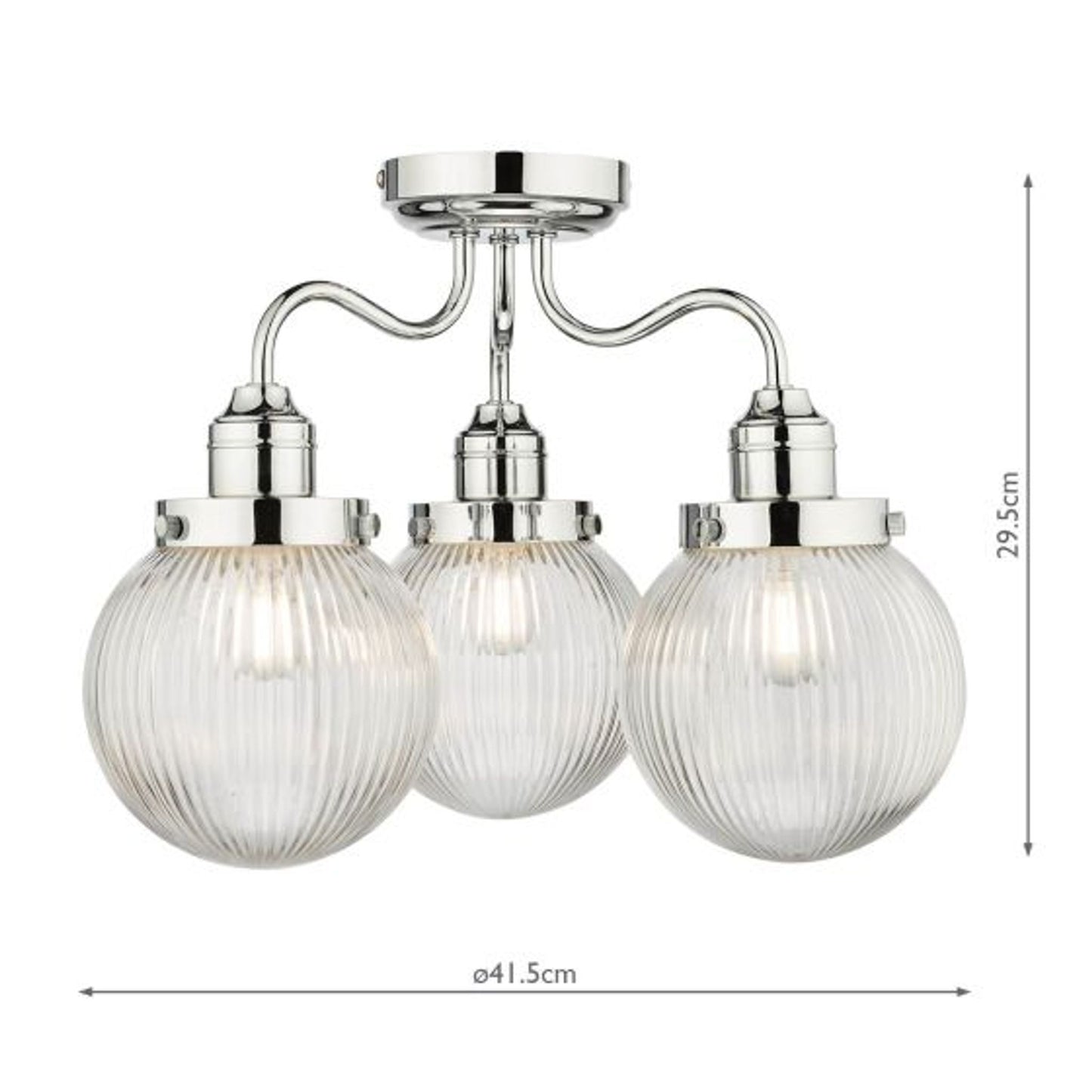 Tamara 3-Light Bathroom Semi Flush with Ribbed Glass