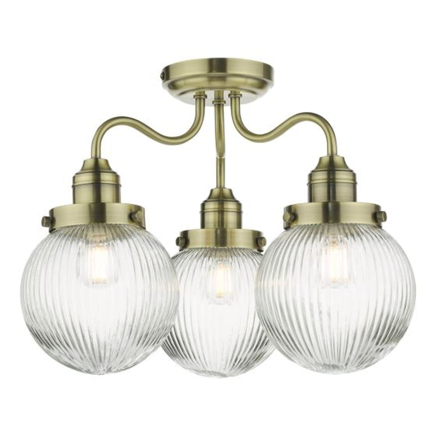 Tamara 3-Light Bathroom Semi Flush with Ribbed Glass