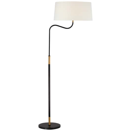 Canto Large Adjustable Floor Lamp in Bronze and Brass with Linen Shade