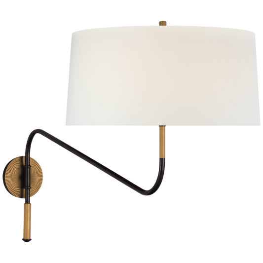 Canto Grande Swinging Wall Light in Bronze and Brass with Linen Shade