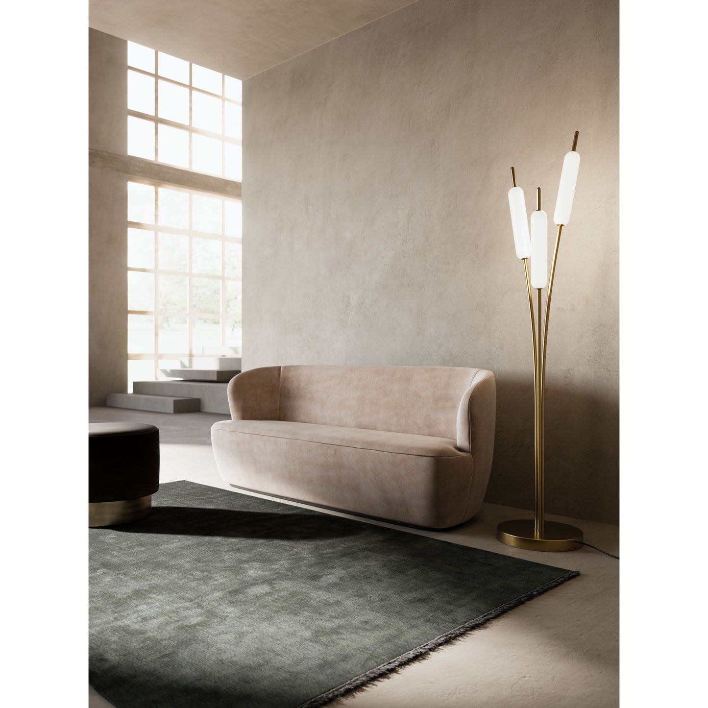 Typha Floor Lamp in Natural Brass with White Borosilicate Glass