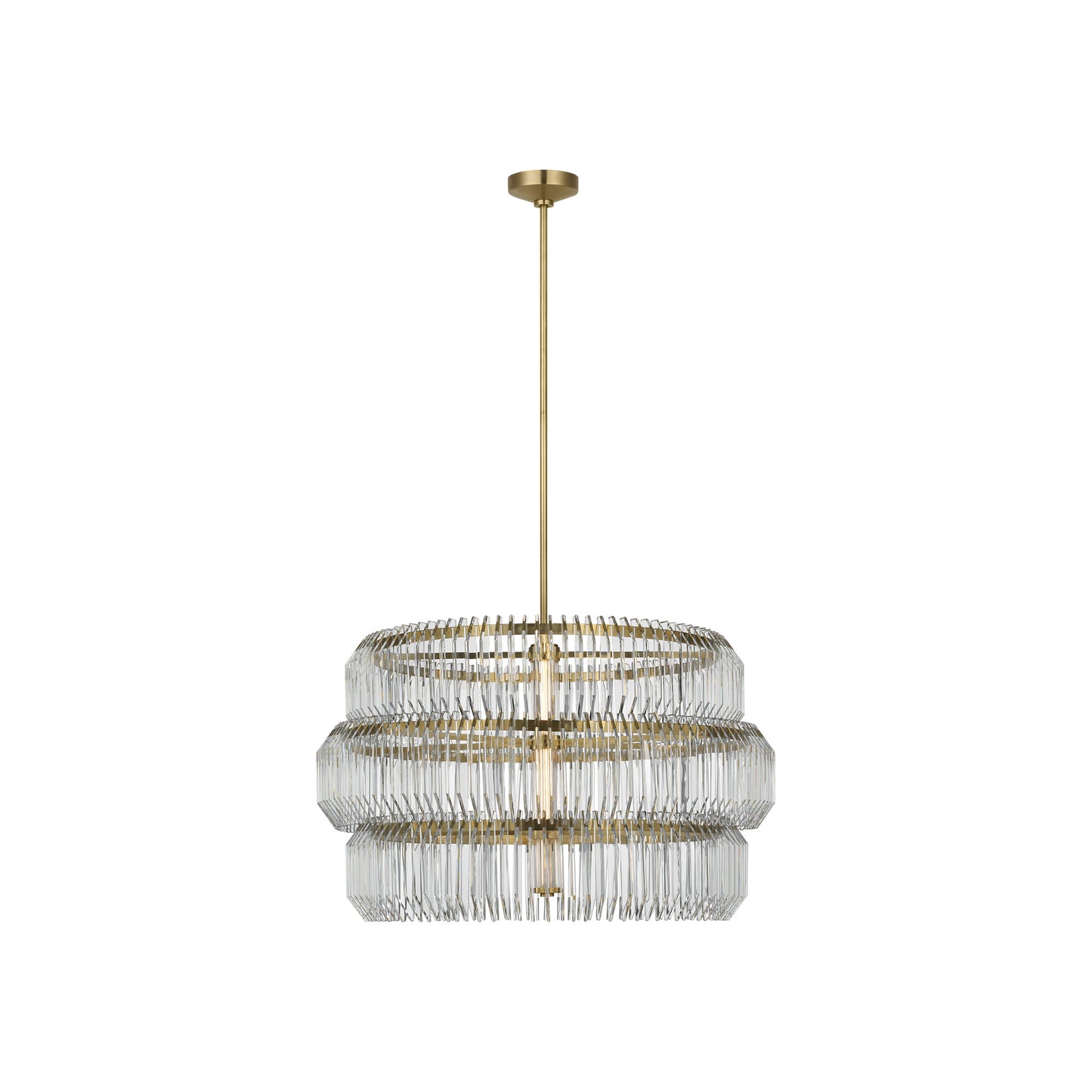 Killarney 32" Layered Drum Chandelier in Natural Brass with Clear Crystal