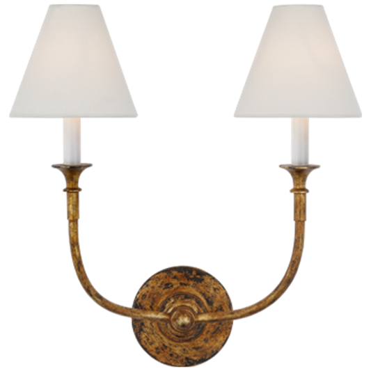 Piaf Double Sconce with Linen Shades