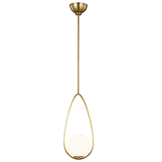 Galassia One Light Pendant in Burnished Brass with White Glass