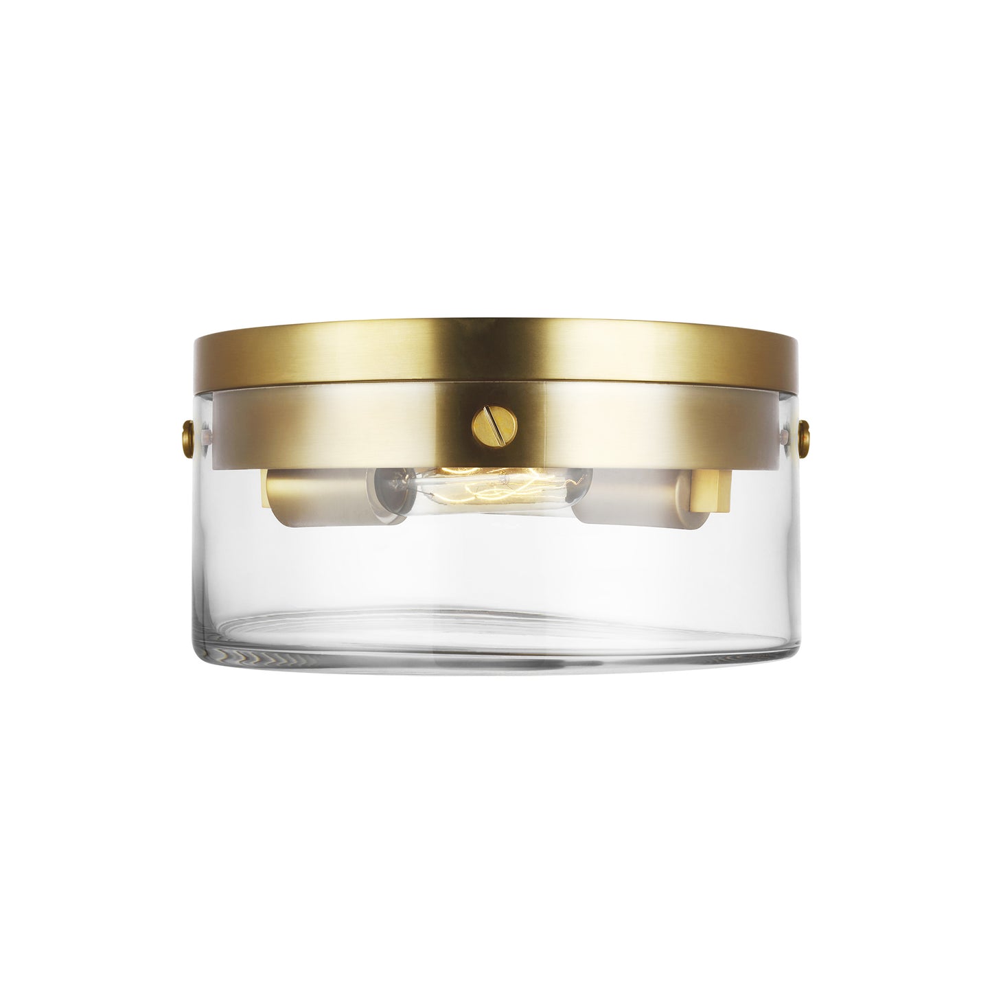 Garrett Medium Flush Mount in Burnished Brass with Clear Glass