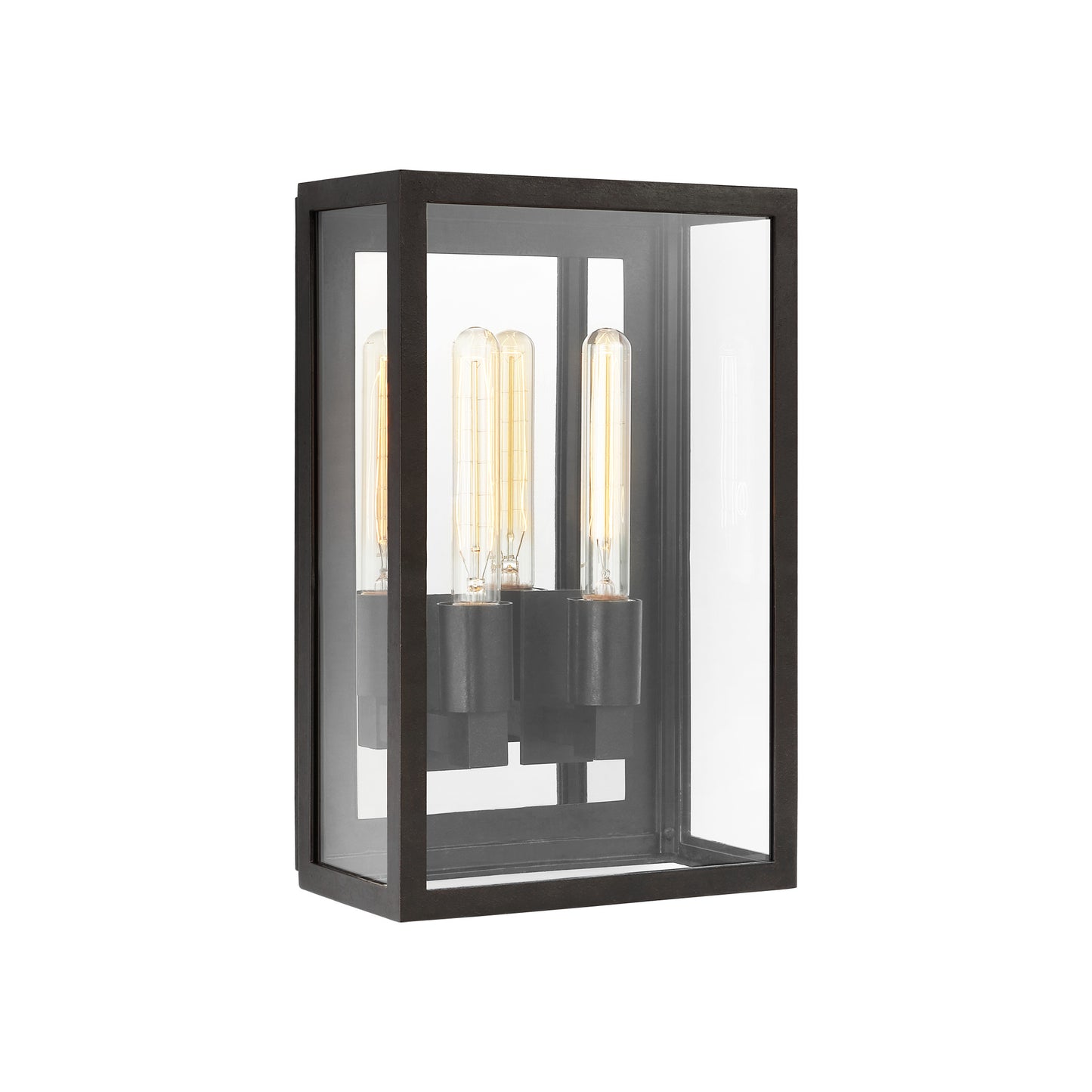 Fresno Medium 2-Light 3/4 Wall Lantern in Aged Iron with Clear Glass